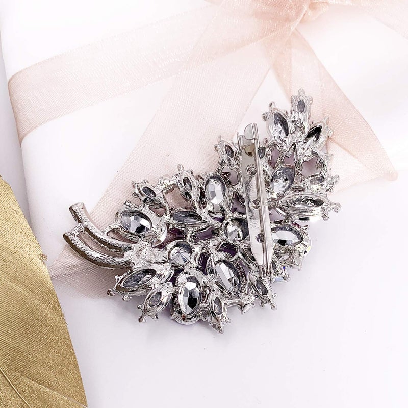 LAXPICOL Vintage Purple Austrian Crystal Flower Leaf Bouquet Clusters Large Big Brooch Pin For Women Jewelry - Image 3